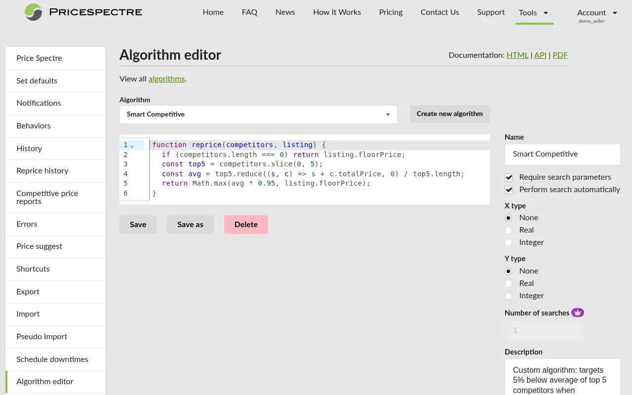 Algorithm Editor in the Tools menu