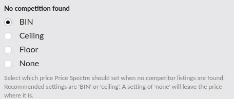Screenshot: No competition found radio group with the four shared options