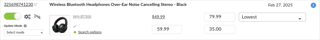 Screenshot: Lowest algorithm selected on a listing with no parameter fields