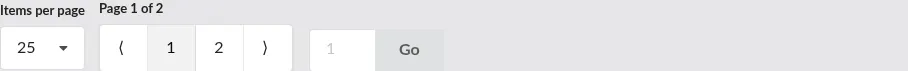 Screenshot: The pagination controls with the Items per page dropdown and Go jumper