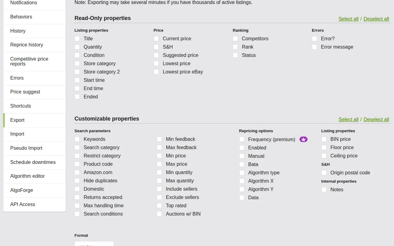 Screenshot: Read-only properties section with checkbox groups