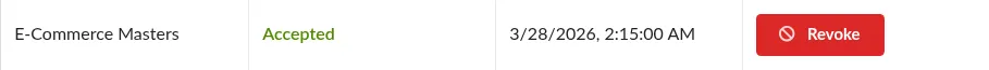 Screenshot: Revoke button on a row in the Pending and Active Authorizations table