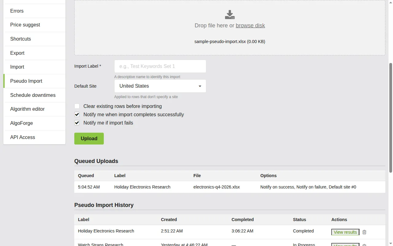 Screenshot: File upload drag-and-drop area with a file selected