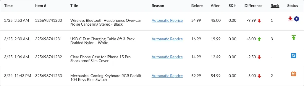 Screenshot: Status column with several flag icons and a hover tooltip