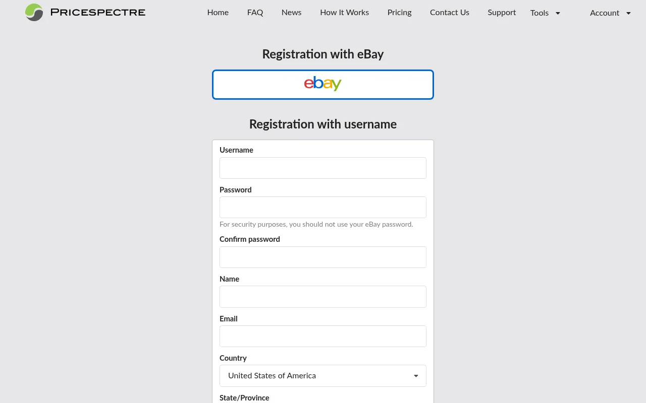 Screenshot: eBay registration button on the signup page