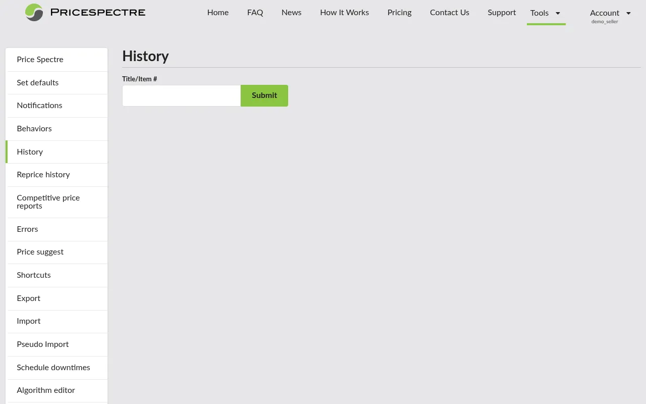 Screenshot: History price timeline chart