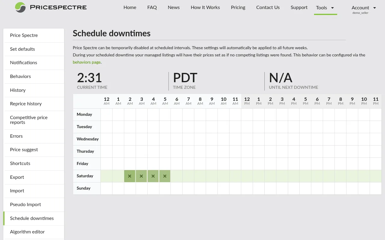 Screenshot: Schedule Downtimes visual calendar